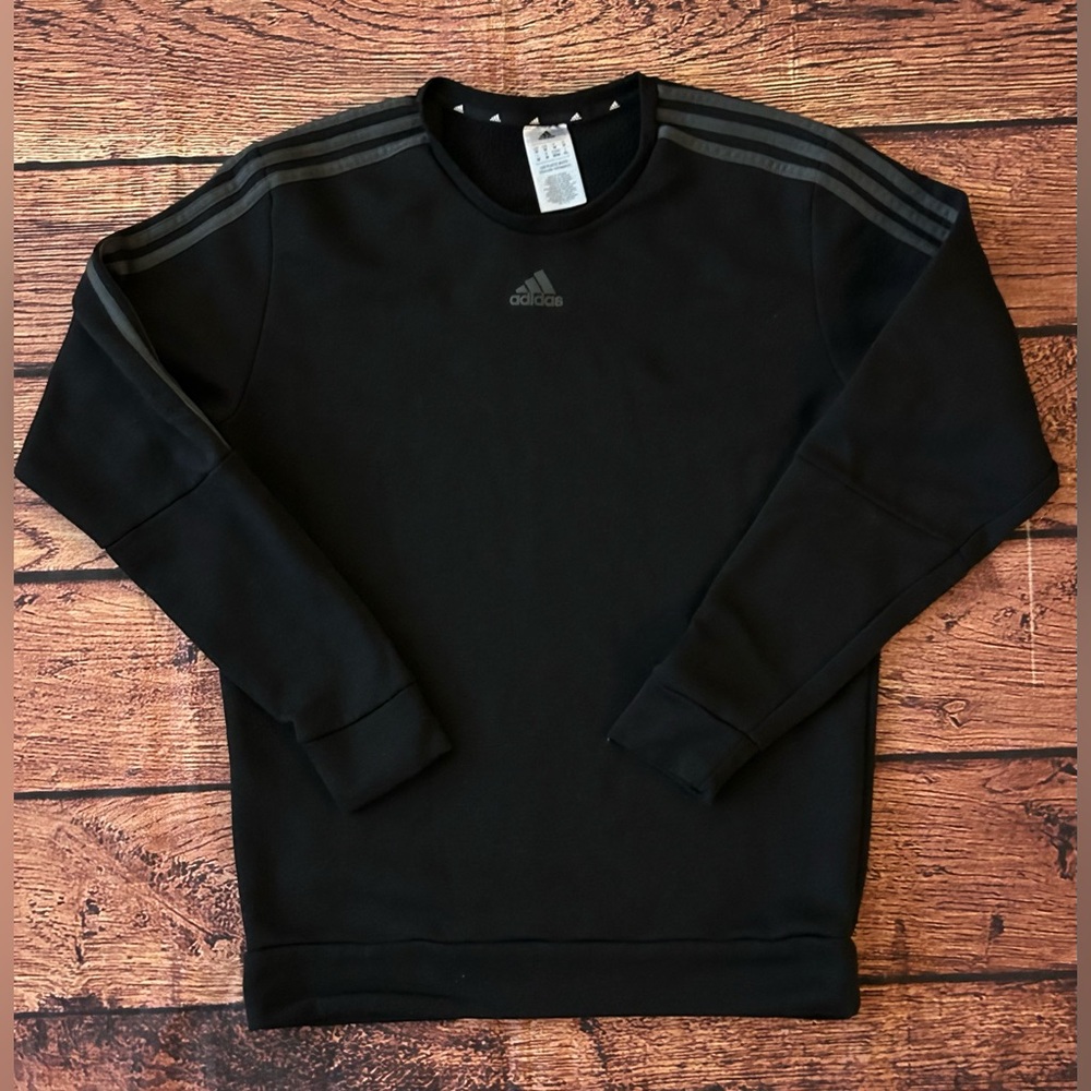 Adidas Men’s Crew Sweatshirt Black w/ Gray Stripes Sz Medium